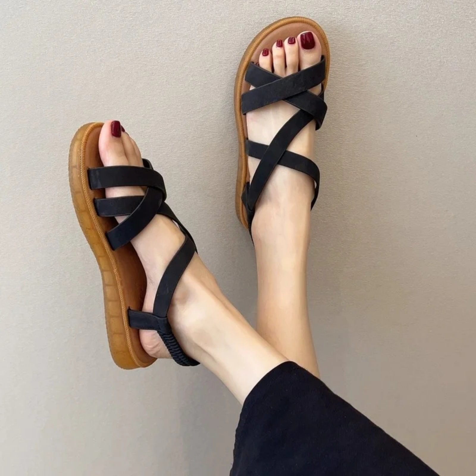New Summer Ladies Cross Stretch Flat Soft Sole Comfortable Sandals 1