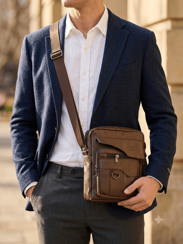 Premium PU Leather Men's Tablet Bag | Crossbody Shoulder Messenger Bag | Multi Pocket Office Travel Bag | Black