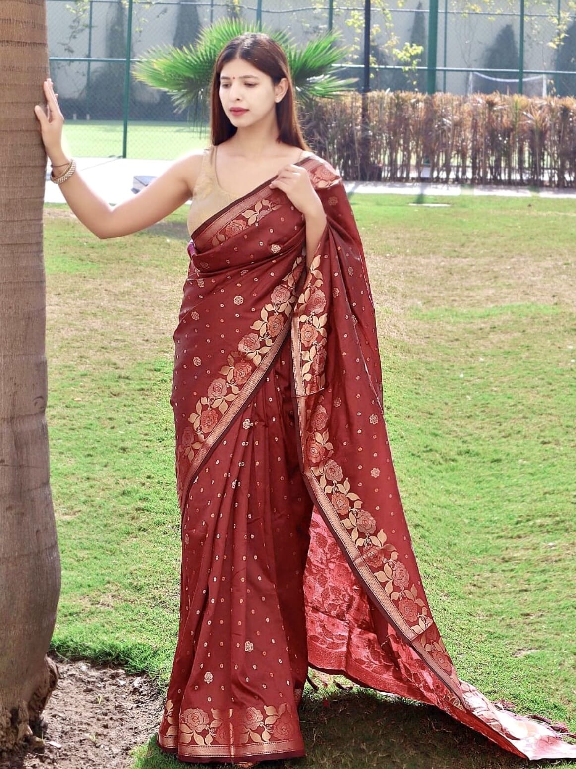 Banarasi Silk Saree In Maroon/Red Color 1