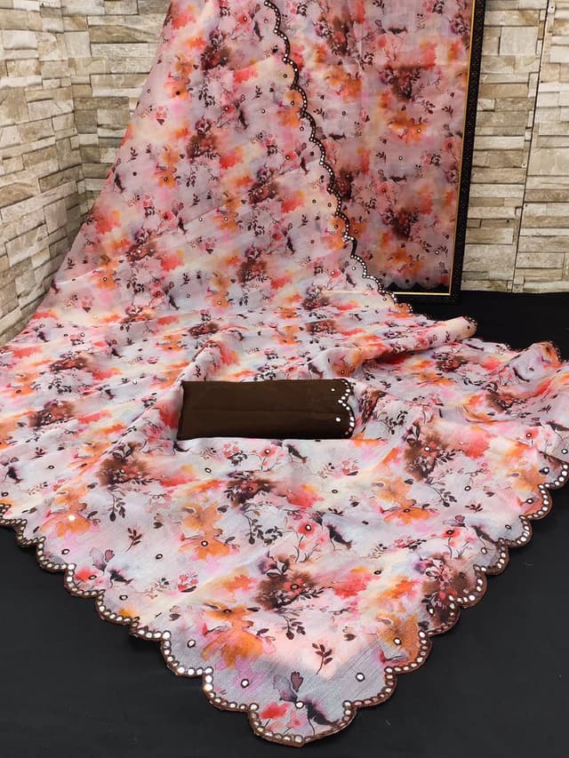 Organza Sarees With Blouse Piece Sets, For Women.