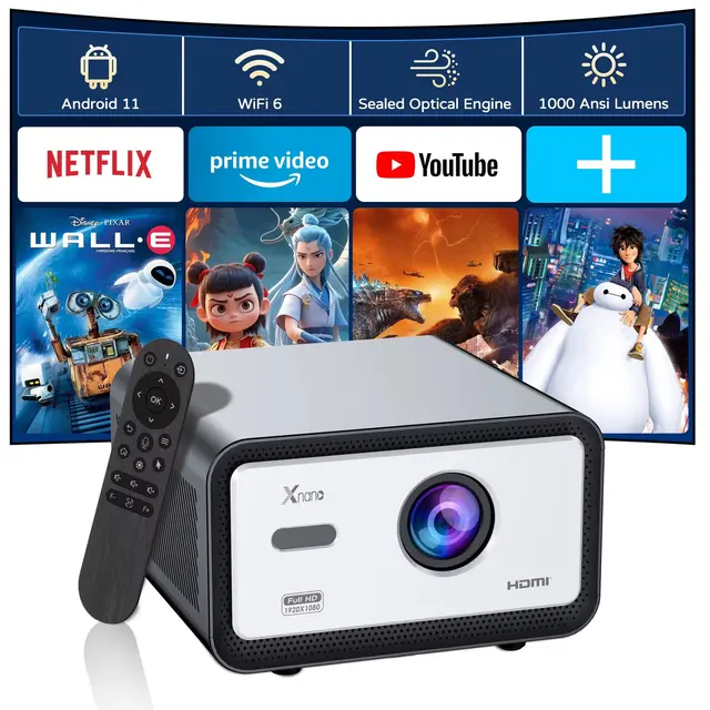 XNANO HA110 Projector Auto Focus Android 11 Home Theater Video LED LCD 4K Projectors Dual Speakers Enclosed Optical Engine
