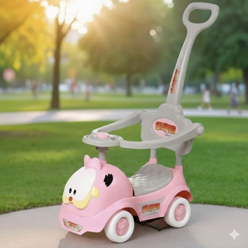 Fun Ride 3 in 1 Ride On Push Car with Removable Parental Handle - Musical Push Car with Utility Storage Toy Box - Armrest Guardrails for Safety, Indoor/Outdoor Toy Car, Pink, Kids Car, Baby Car,Children Car,Baby Toddlers. 1