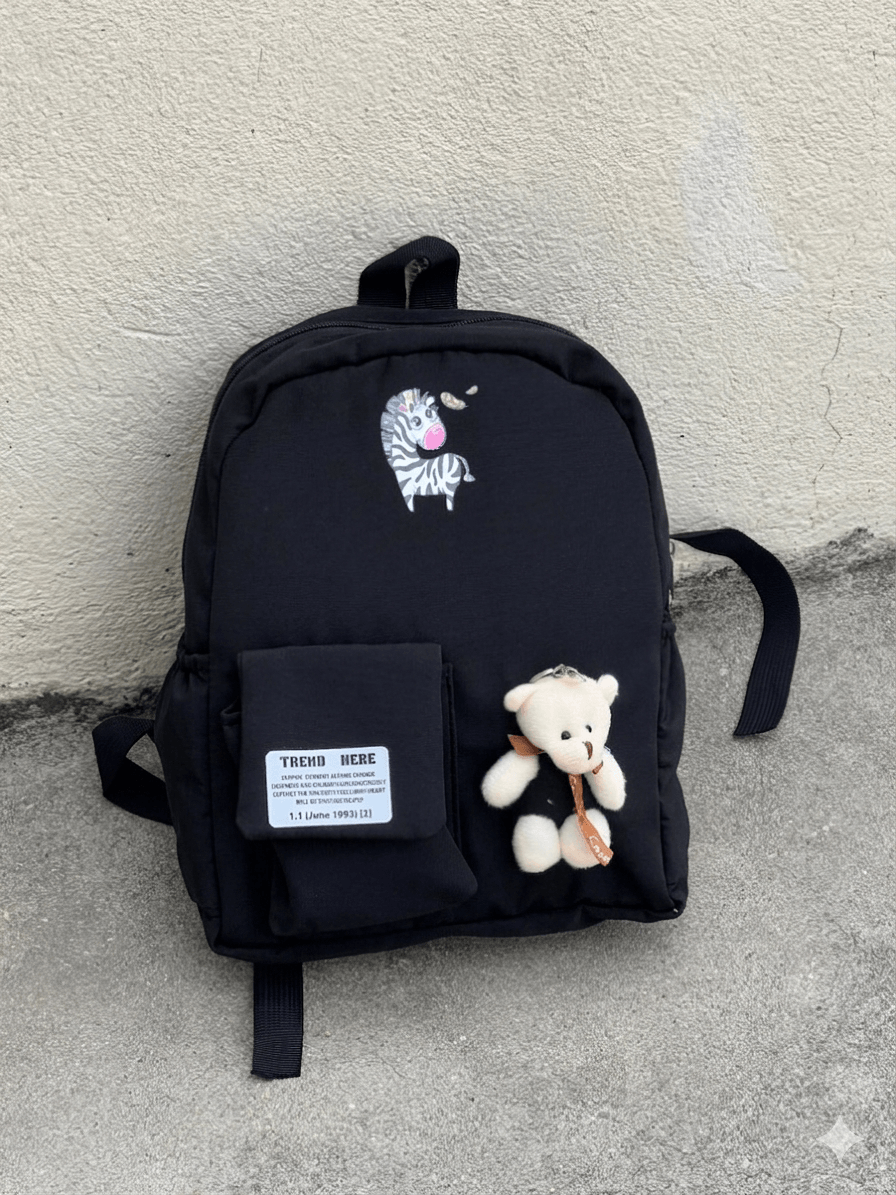 Fashionable Mini Backpack for Girls – Cute Bear Charm Bag 1