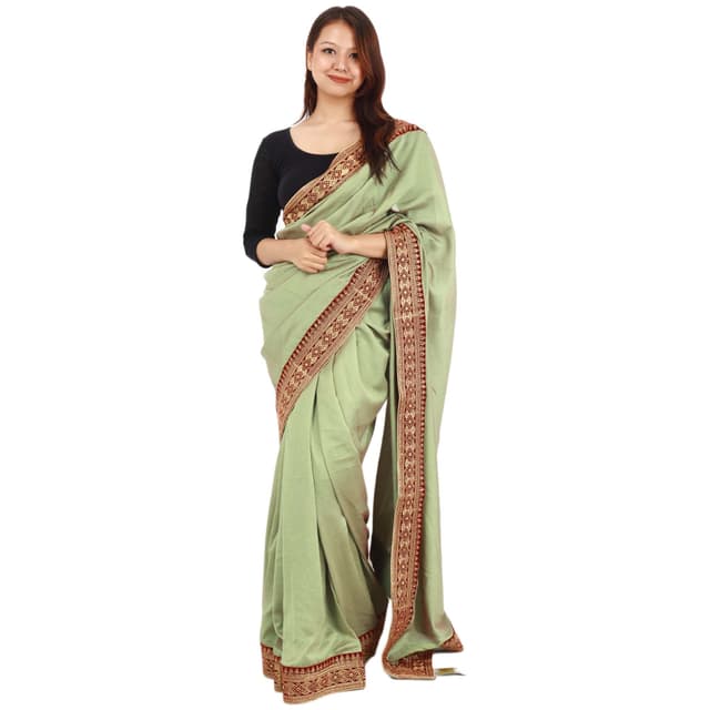 Green Dolka Silk Border Floral Embroidred Design Saree With Unstitched Blouse Set For Women