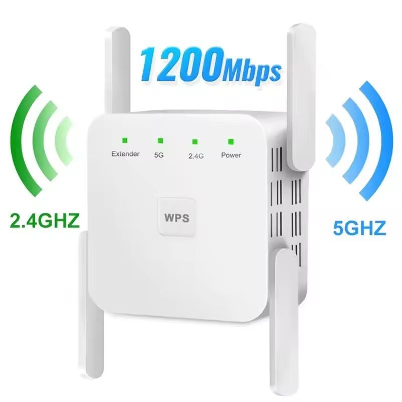 5G Wifi Repeater Wireless Wifi Range Extender Booster 1200Mbps Router Wifi Signal Booster4 Antennas Wall Eu Plug - (Plug Type: EU) 1