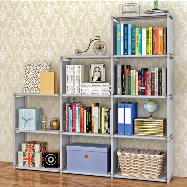 4 Layers Bookcase Bookshelf 9-Cubes Book Shelf , Book Rack For Home , Office Storage Shelf Plastic Storage Cabinet