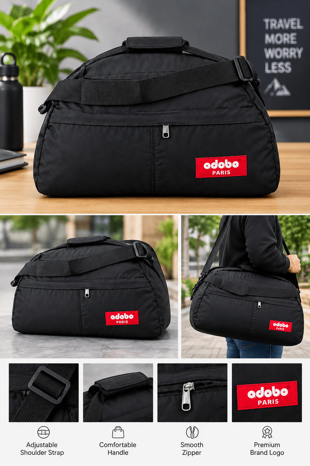 Premium Black Travel Bag | Large Sports Gym Duffle Bag with Shoulder Strap