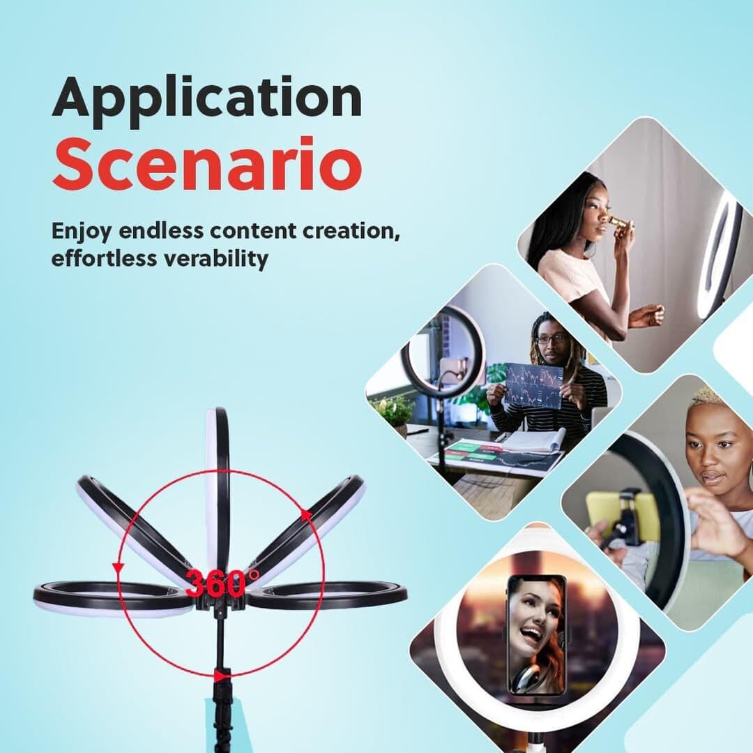 Tiktok Stand STRIFF LED Ring Light with Foldable Tripod Stand Ring Flash (Black) 1