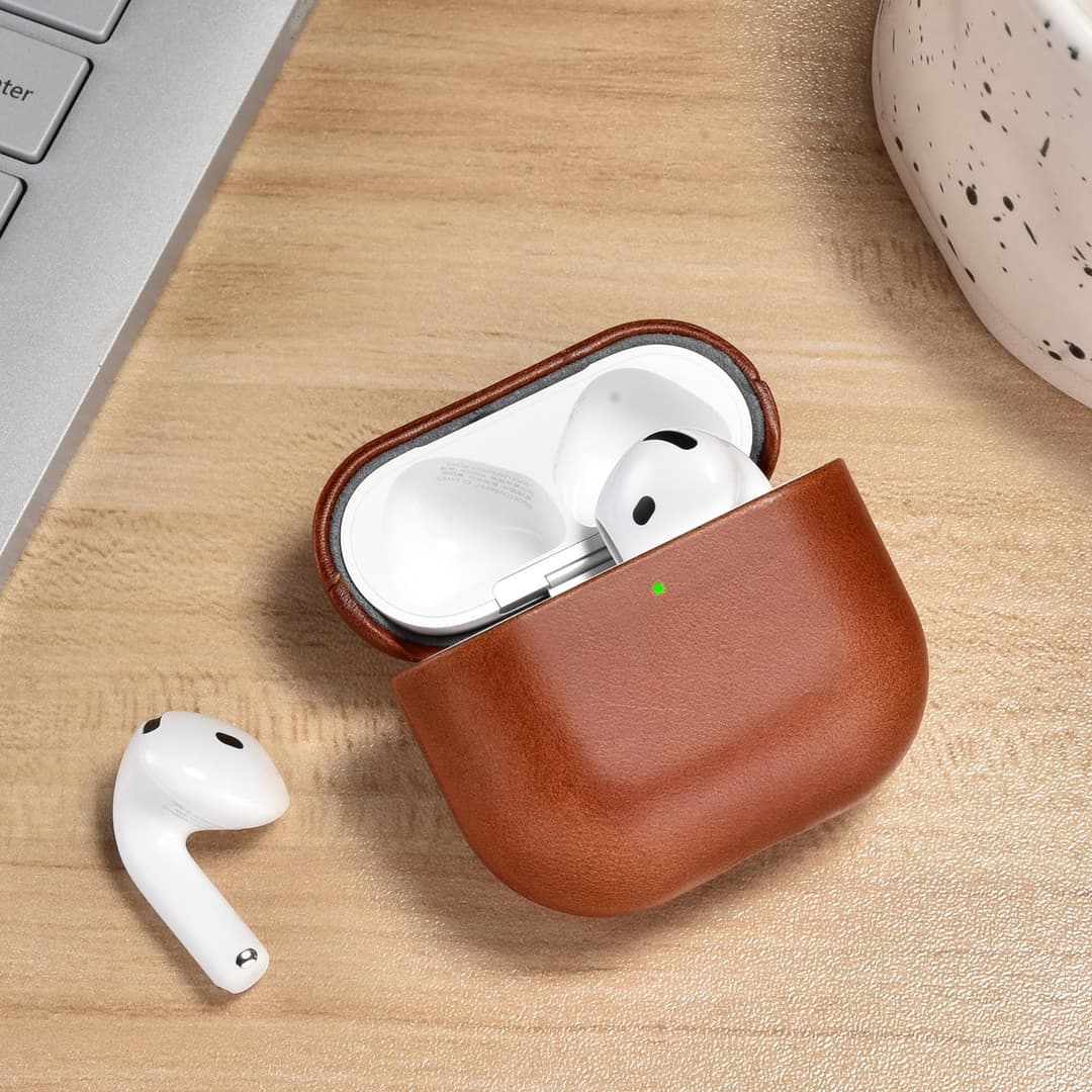 Apple AirPods Pro2 Earbuds with Case Cover for AirPods Pro Genuine Leather Headphone Case, Supports Wireless Charging, Shock Resistant, Fully Protected (Coffee) 1