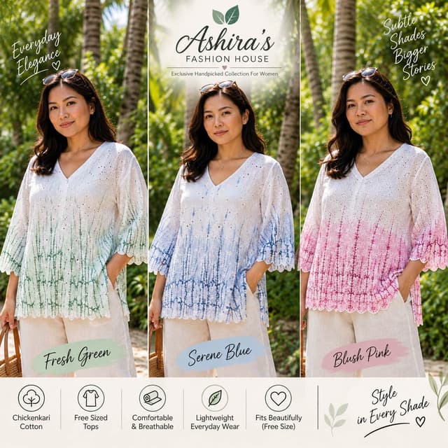 Chicken Worked Cotton Tops For Women