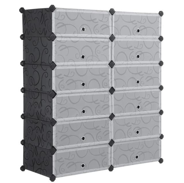 Styleys Cabinet Shoe Rack with Cover for Home/Office Wardrobe Cube Organizer Black (12 Cube)