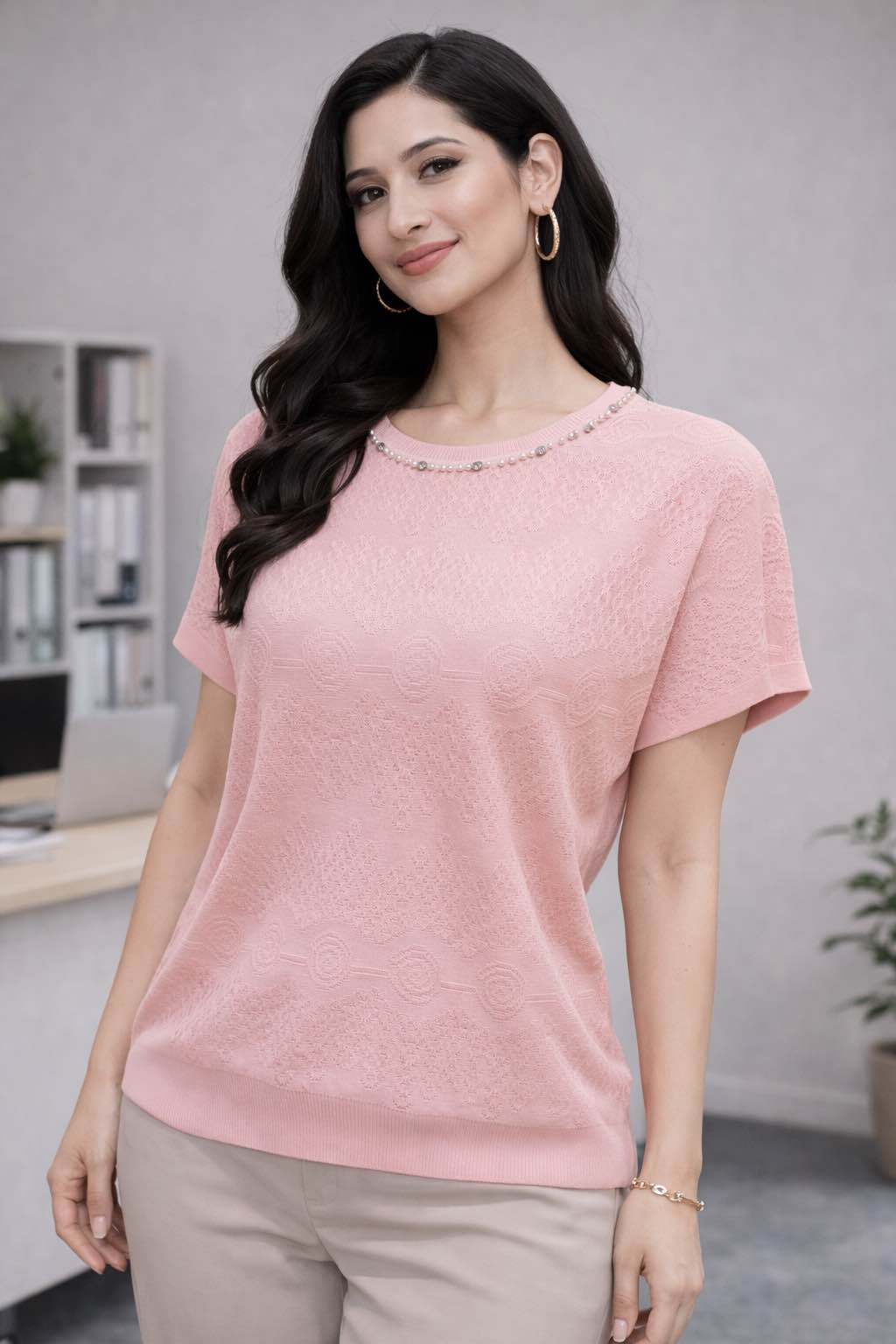 Acrylic Half Sleeve Summer Tops and T-shirts For Women 1