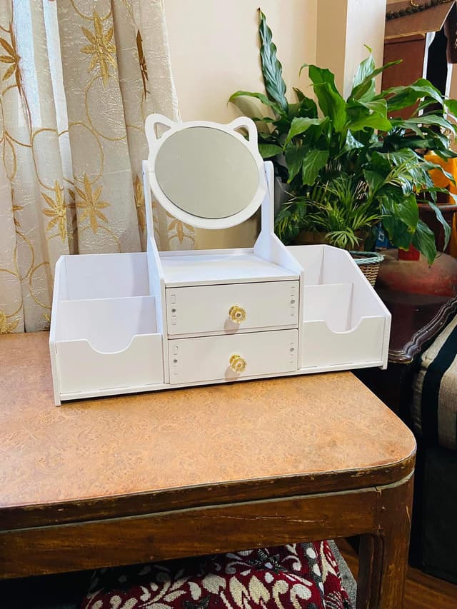 Table Mirror Storage Makeup Box With Drawer