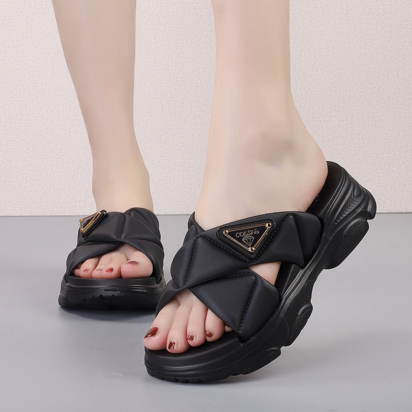 Newcomer Korean Summer Cross Design Thick Sole Slipper Sandal For Women - Multicolor |Fashion Summer Slipper For Women 1