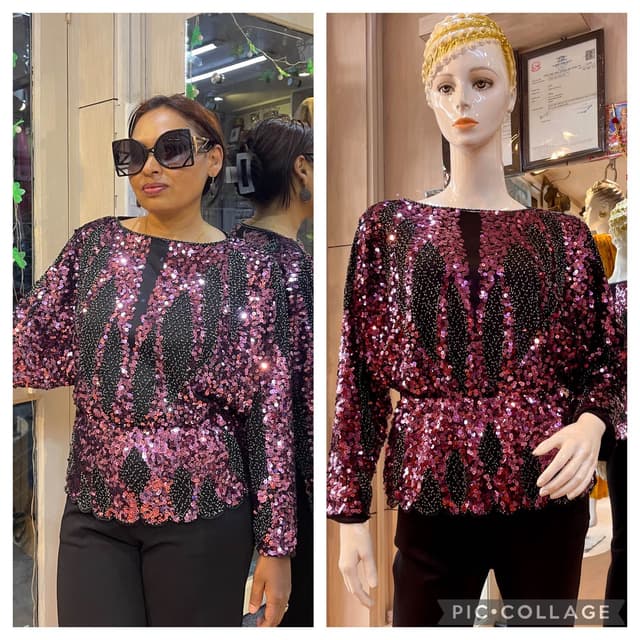 Sequins Bat-Sleeve Party Ware T-Shirts For Women
