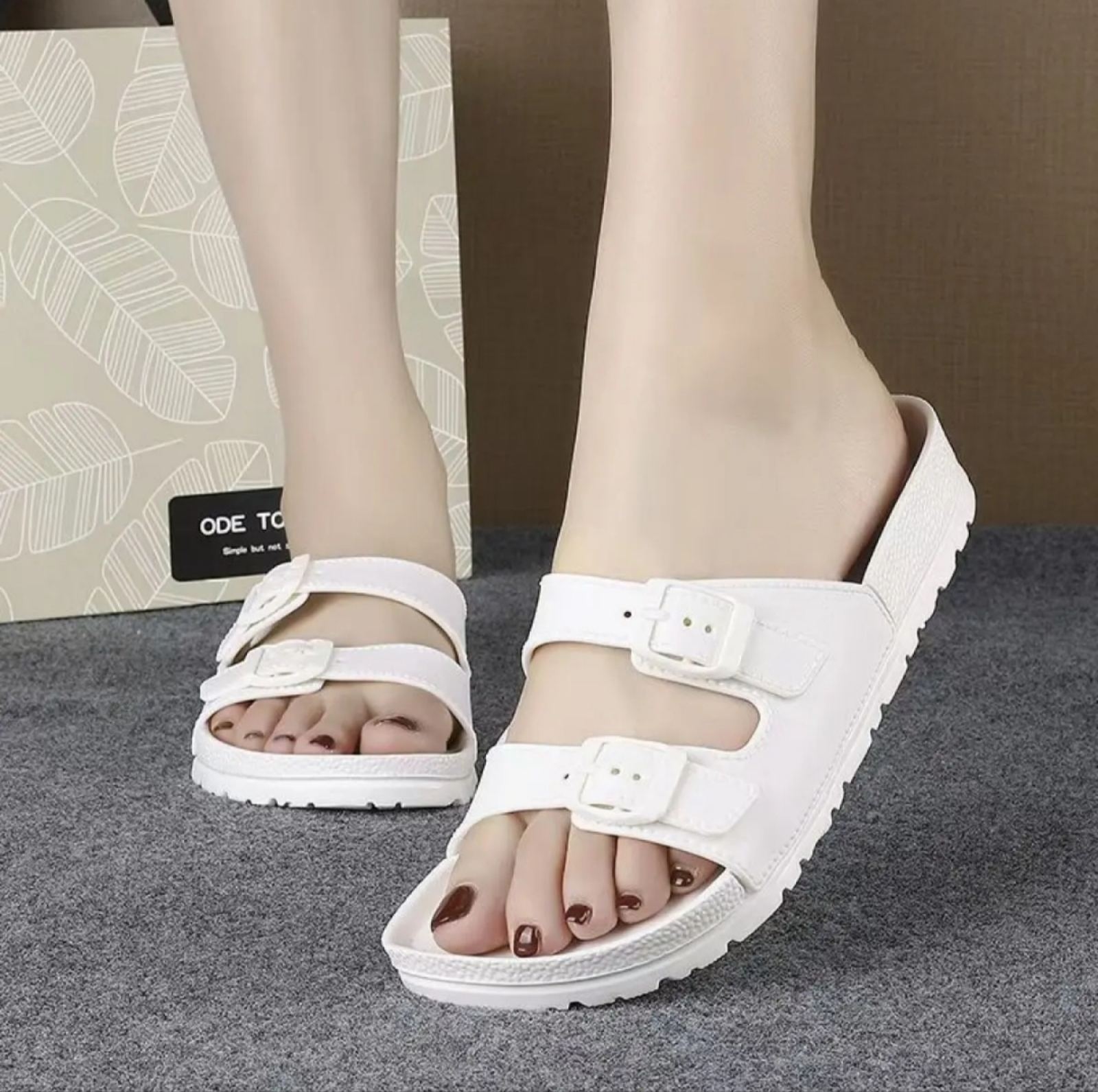 Ladies Slippers Double Buckle Slide EVA Jelly Sandals Summer Casual Flats 1