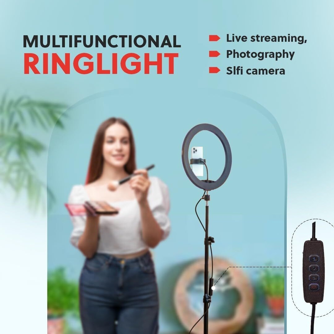 Tiktok Stand STRIFF LED Ring Light with Foldable Tripod Stand Ring Flash (Black) 1