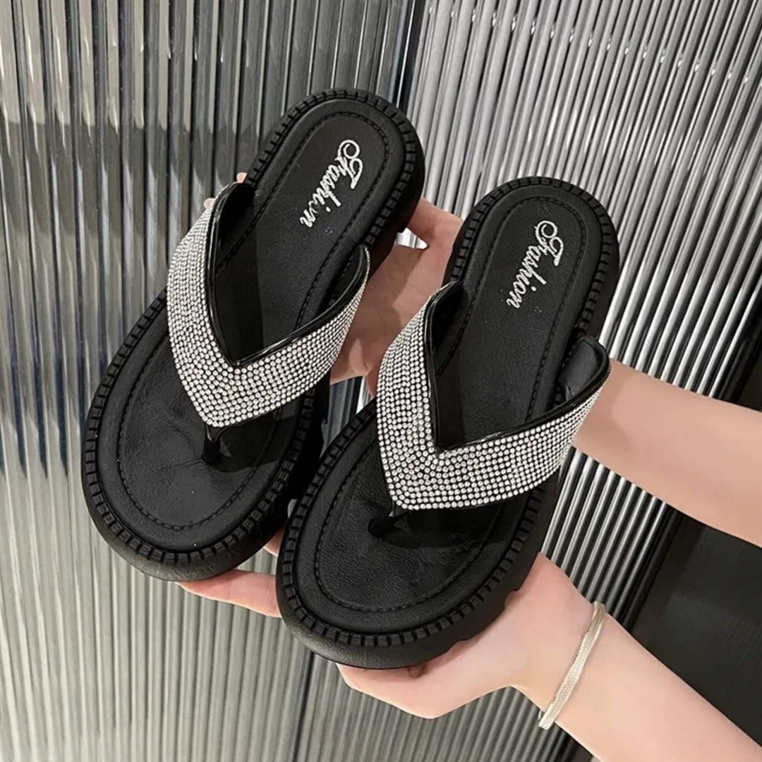 Fashionable Herringbone Slippers For Women 2023 New Thick Summer Wear Diamond - Fashion | Women's Footwear | 1