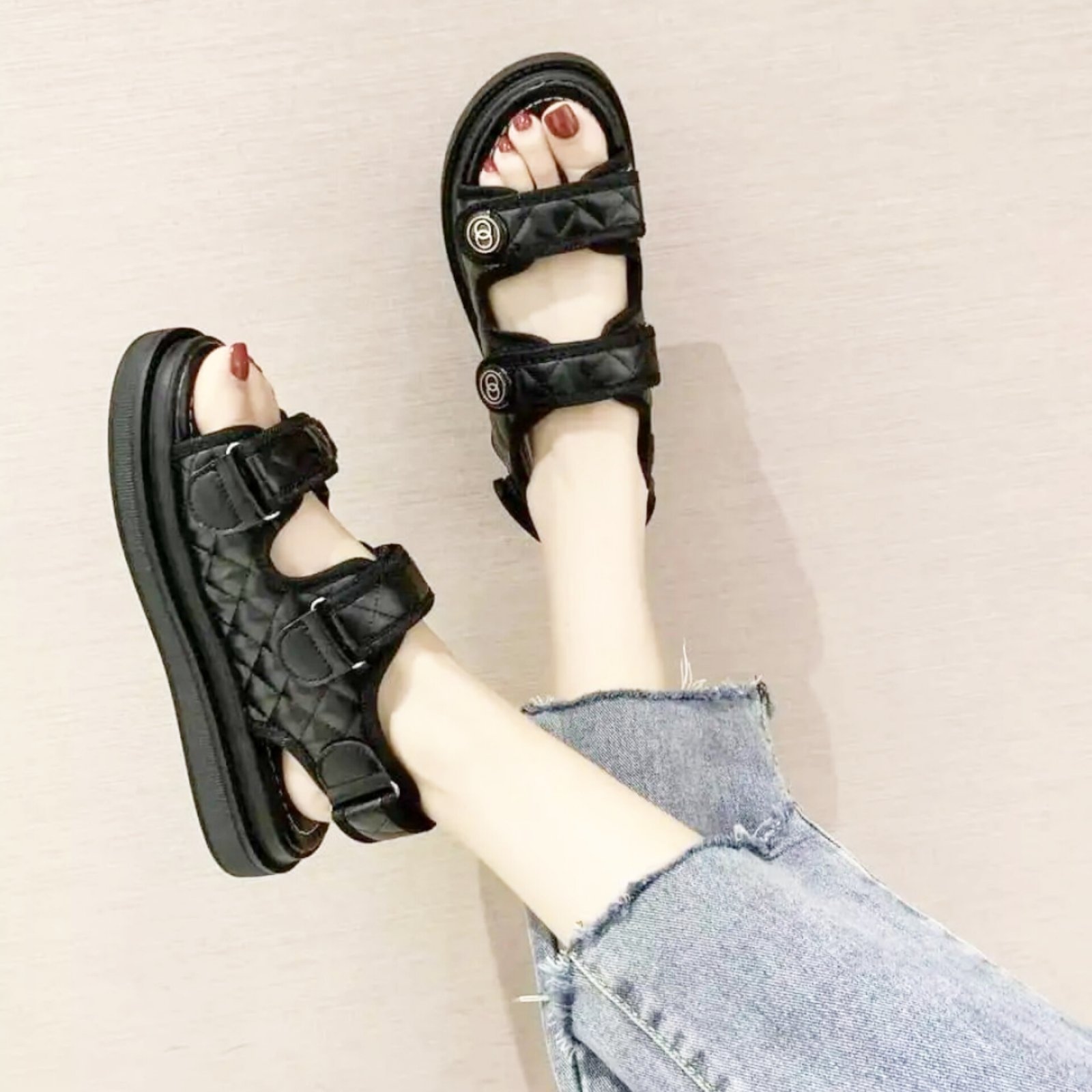 Korean Hook & Loop Open Toes Fashion Mesh Breathable Platform Comfortable Non-Slip Casual Sandal - Fashion | 1