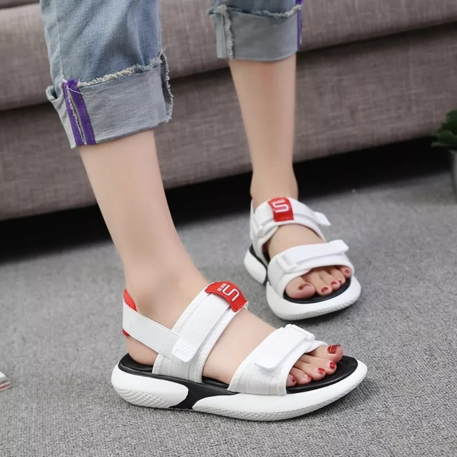 New Summer Heel Platform Women Sandals Fashion Letters Hook & Loop Mesh - Fashion 1