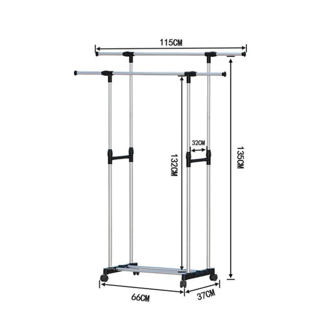 Double Pole Adjustable Stainless Steel Cloth Drying Hanger With Wheel for Indoor & Outdoor