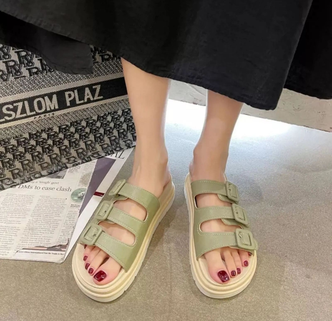 Summer Slippers Women's Sandals 2021 Stitching Surface Buckle Thick Bottom Beach Slides 1