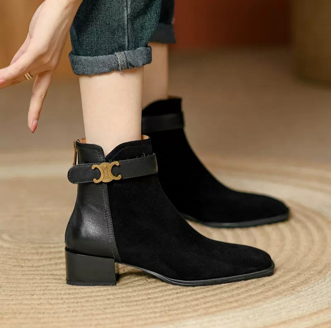 Korean Fashion Luxury 2024 Winter Women Elegant Genuine Leather Comfortable Ladies Ankle Heel Zipper Trademark Boots 1
