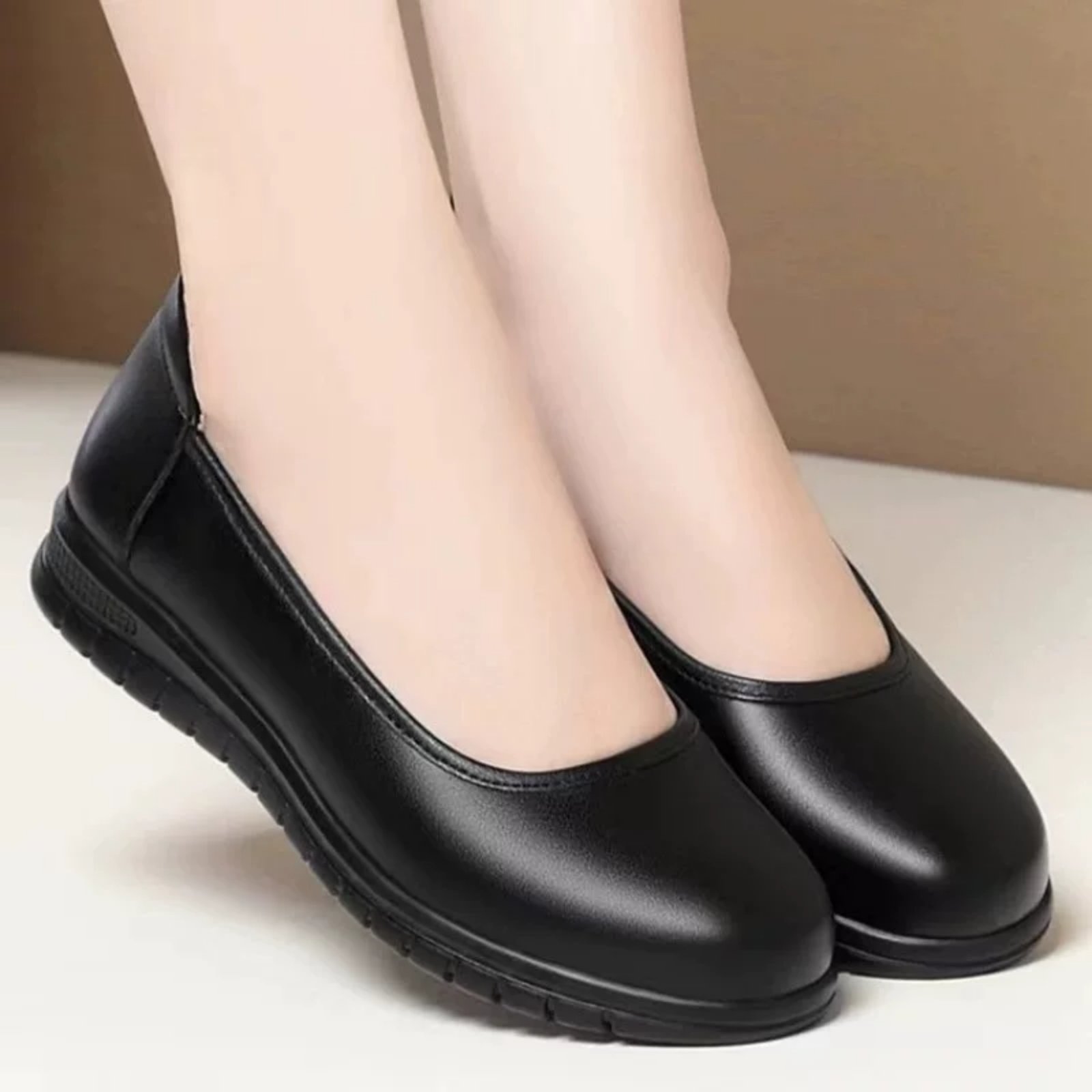 "ElegantEase Classic Comfort Women's Black Slip-On Flats – Soft Sole Office & Casual Wear" 1