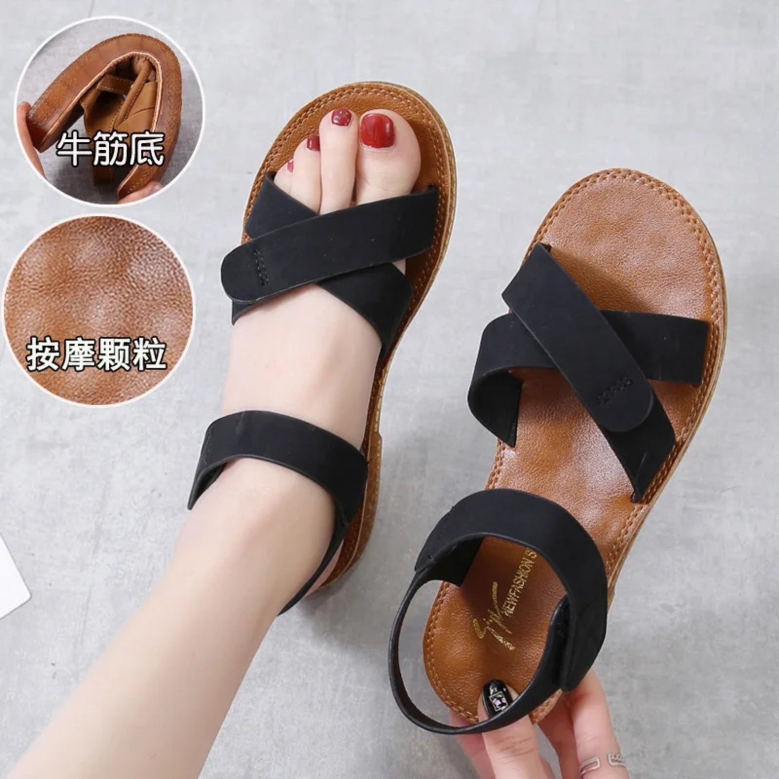 New Summer Ladies Ankle Strap Flat Soft Sole Comfortable Sandals 1