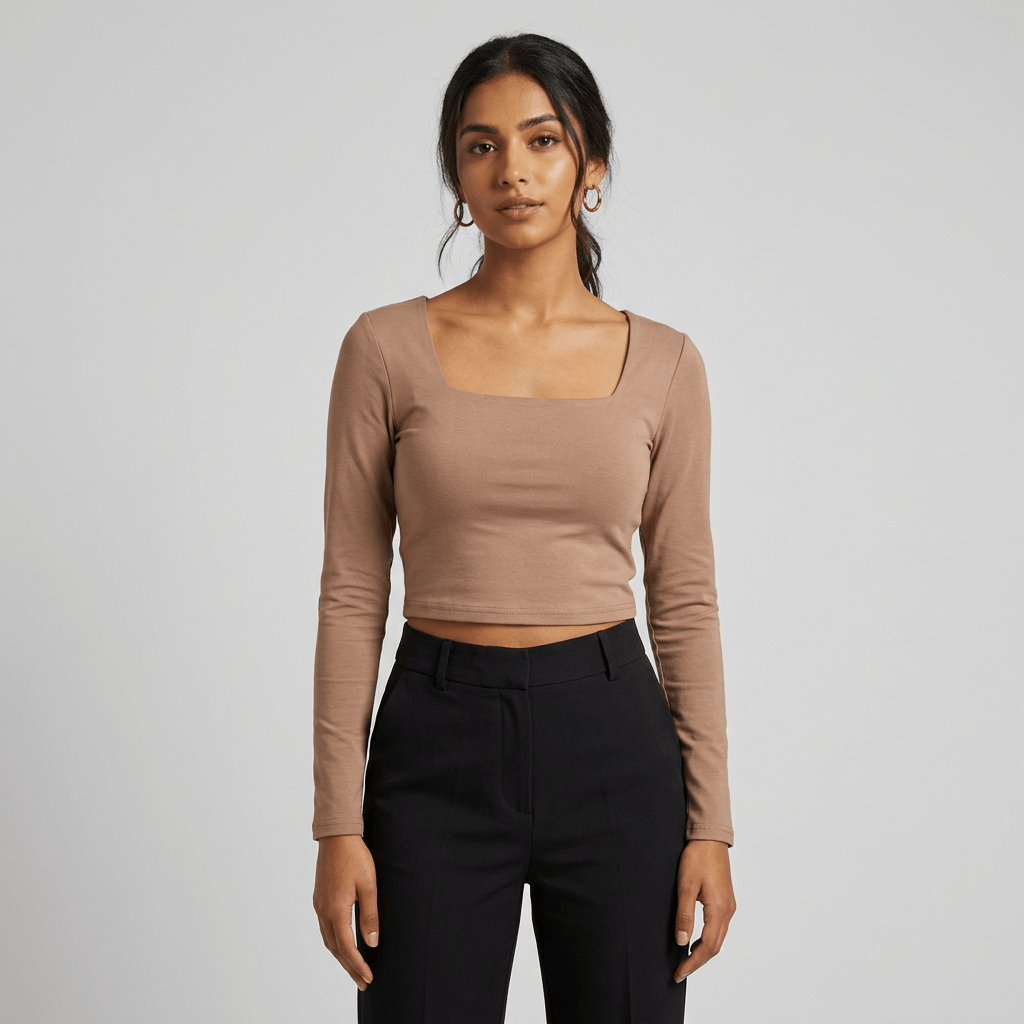 New Summer Special Plain Full Sleeve Square Neck Croup T-shirts For Womne 1