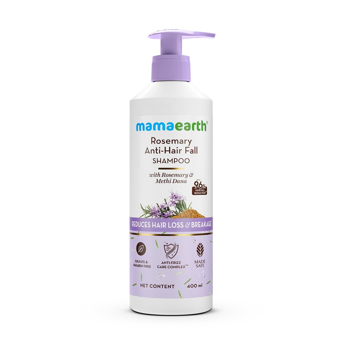 Mamaearth Rosemary Anti-Hair Fall Shampoo With Rosemary & Methi Dana | For Reducing Hair Loss & Breakage | Up To 94% Stronger Hair* | Up To 93% Less Hair Fall | For Men & Women | 400 ml 1