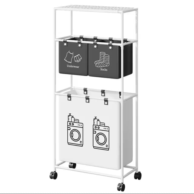 Three Layer Foldable Home Bedroom Clothes Laundry Basket Organizer With Wheels