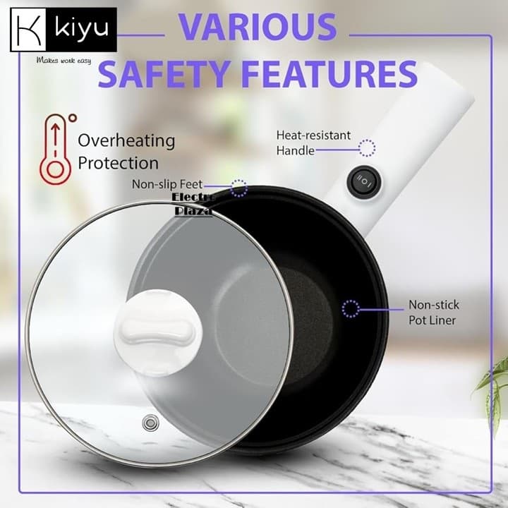 KIYU Electric Hot Pot Rapid Noodles Cooker, Non-Stick Hot Pot Electric Cooking Pan for Soup,Pasta, Steak, Perfect for Dorm and Camping, Steamer 22* 3