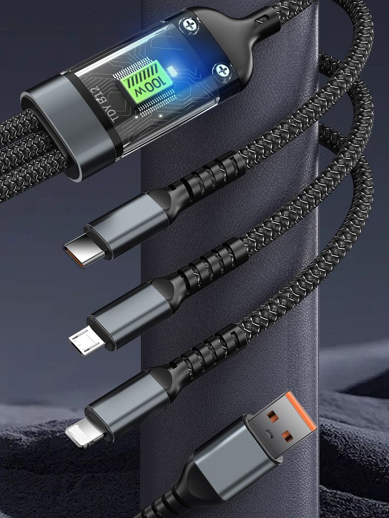 ransparent Luminous Super Fast Charging 3-in-1 Data Cable, 3-in-1 Super Fast Charging Cable, for lighting cable, Android, Type-C Devices (1pcs) 4