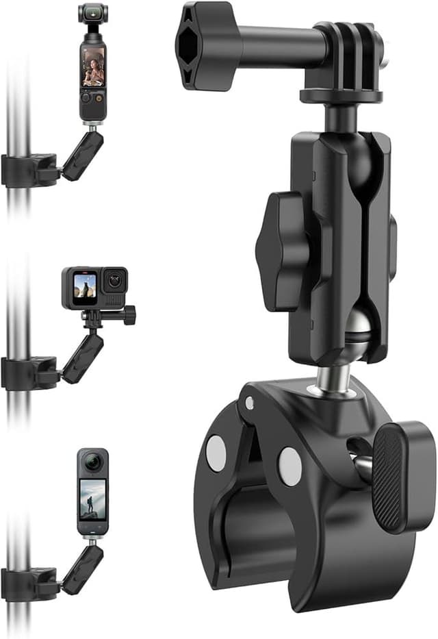 TELESIN Camera Clamp Mount Bike Motorcycle Handlebar Mounts Accessories, Tube Clamp ,Bike Holder,Bike Mount360 Ball Joint Tube Roll Bar Holder Clip for DJI Osmo Action 6/Osmo Nano/Action 5 4 Pro/Hero 13 12 11 10 9 8 7/Insta 360 X5 X4