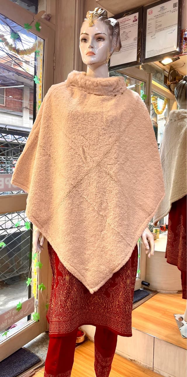 Furry Neck Velvet Pancho For Women