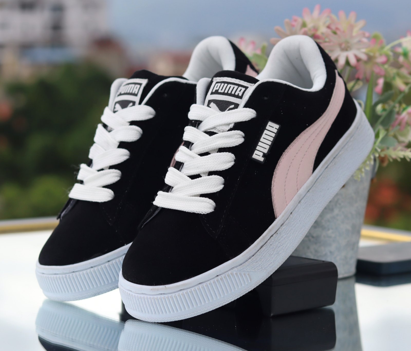 Classic Suede Women’s Sneakers – Effortless Style, Comfort & Timeless Appeal– Multi-Color Collection (Black, Black/Pink, Maroon, Olive Green, Brown) with White Accents 1