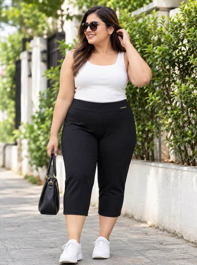 Ladies Strachable Quarter Pants In Black