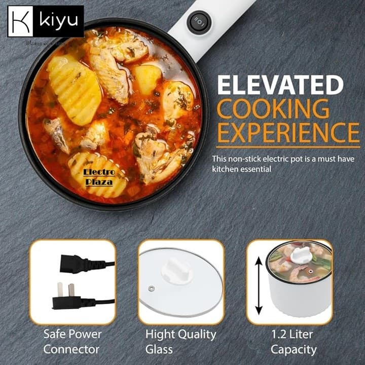 KIYU Electric Hot Pot Rapid Noodles Cooker, Non-Stick Hot Pot Electric Cooking Pan for Soup,Pasta, Steak, Perfect for Dorm and Camping, Steamer 22* 4