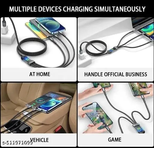 ransparent Luminous Super Fast Charging 3-in-1 Data Cable, 3-in-1 Super Fast Charging Cable, for lighting cable, Android, Type-C Devices (1pcs) 5