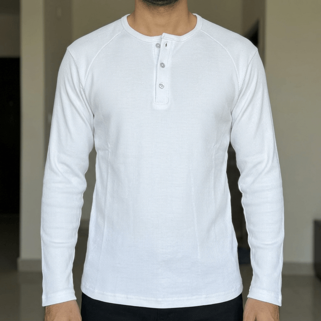 New Summer Special Full Sleeve 3 Bottom 100% Cotton Ribbed Henley T shirt For Men 1