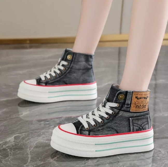 Luxurious Korean 2024 New Winter Genuine Mesh Fashion Thick Heel Casual Elegant Ladies Sneakers 1