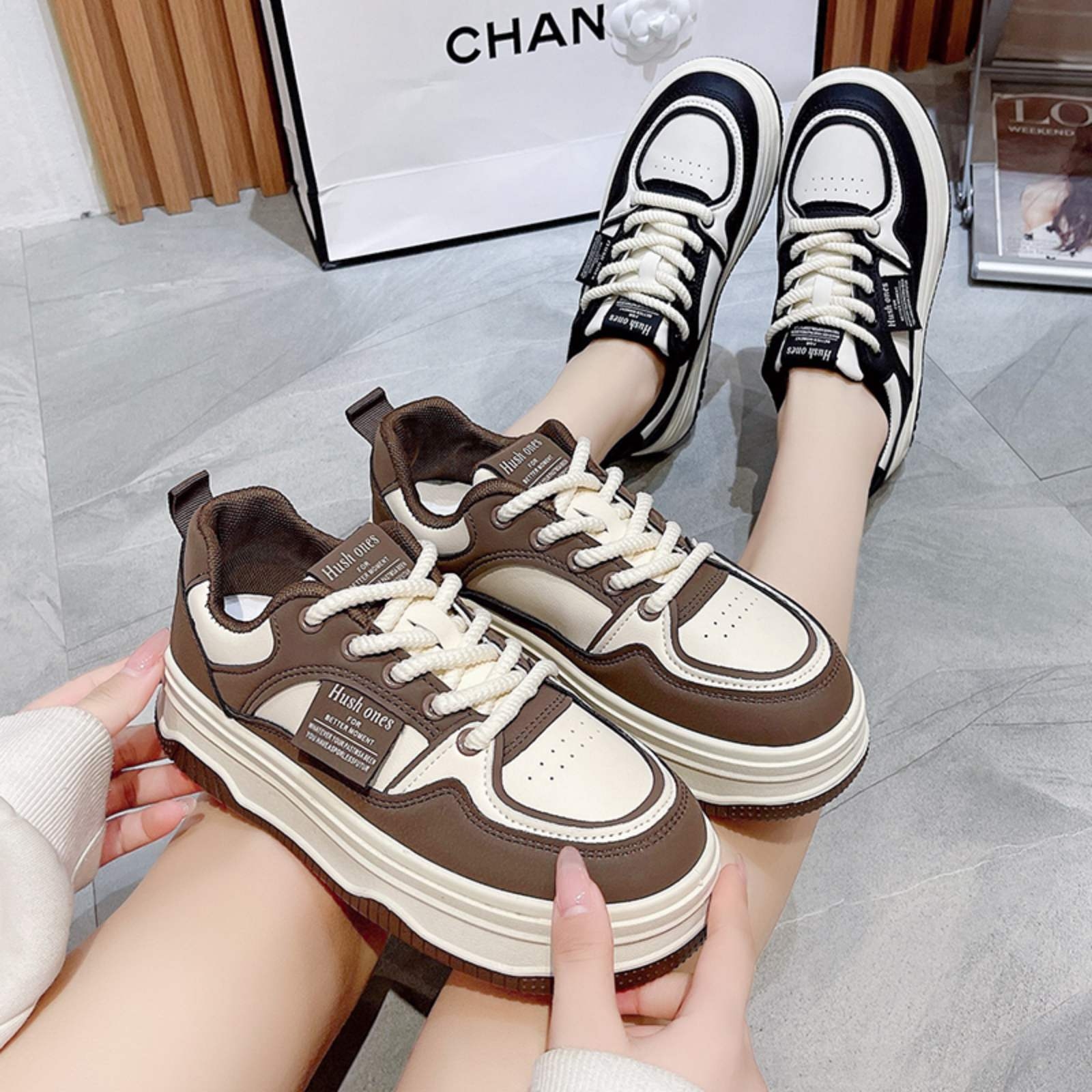 5cm Genuine Leather Spring Autumn Korean Version Lace Up Comfy Fashion Platform Flat Casual Sneakers For Women 1