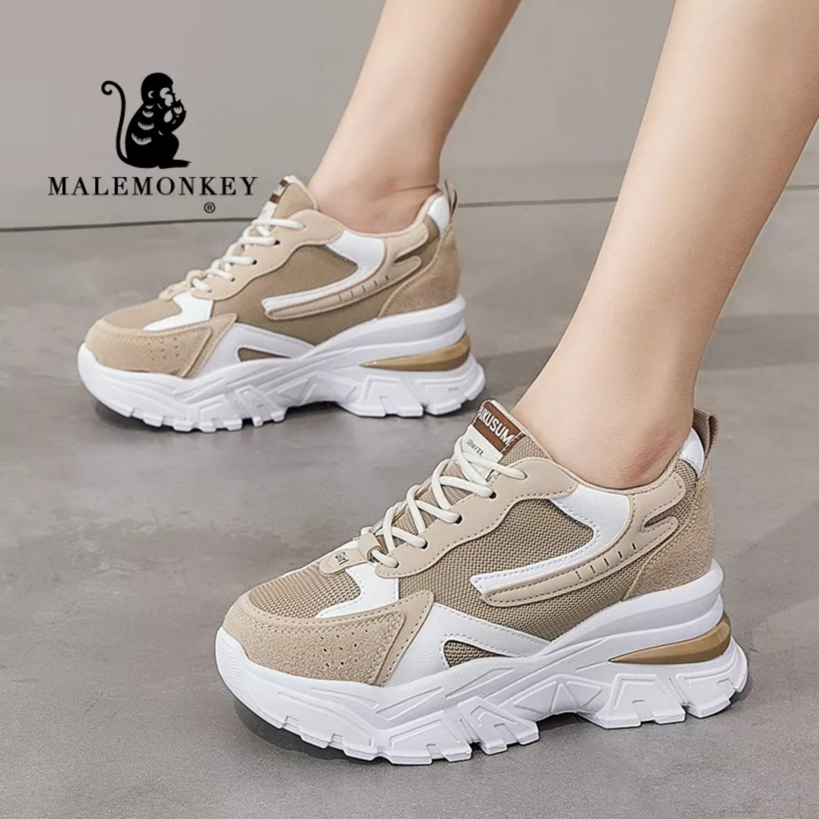 Luxurious Platform Women's Sports Shoes 2022 Spring Thick Sole Lace Up Non Slip Sneakers For Women Fashion Zapatos Mujer Heel 6cm 1