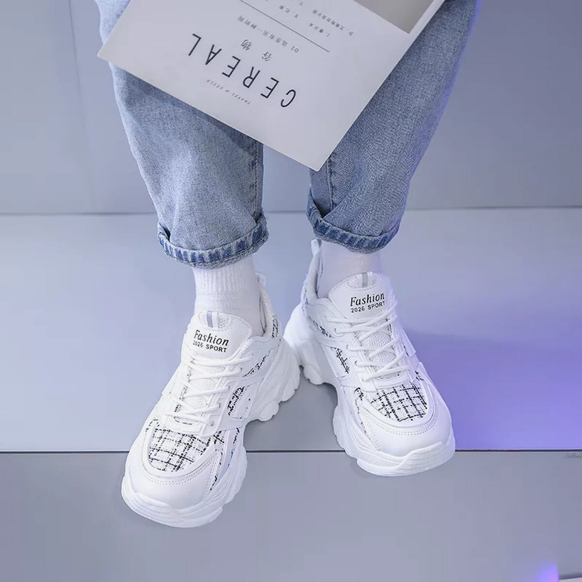 Women Chunky Sneakers New Casual Women Shoes Thick Sole Fashion Platform Sneakers Ladies Sport Shoes White Vulcanize Shoes 1