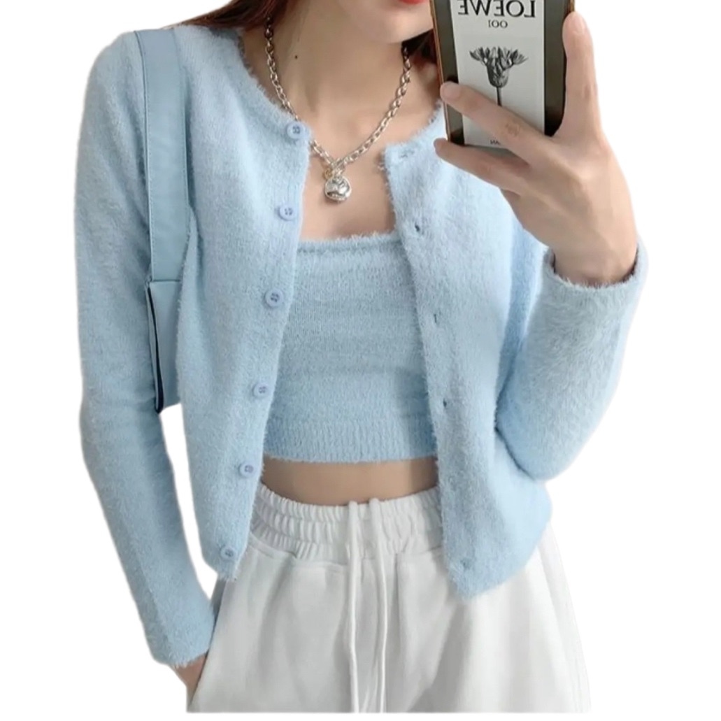 Woollen Two Piece Cardigans Sets For Women 1