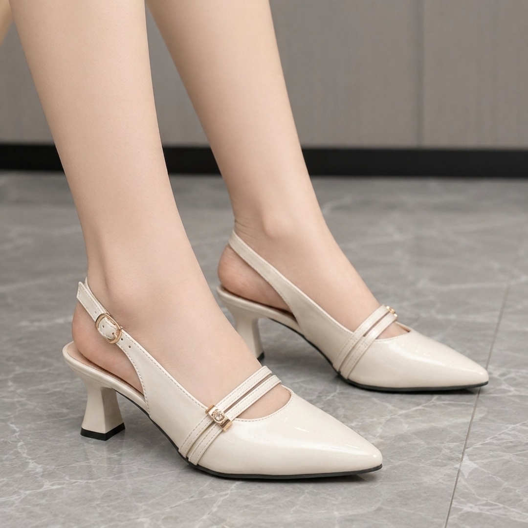 Premium Glossy Patent Pointed-Toe Slingback Block Heels 1