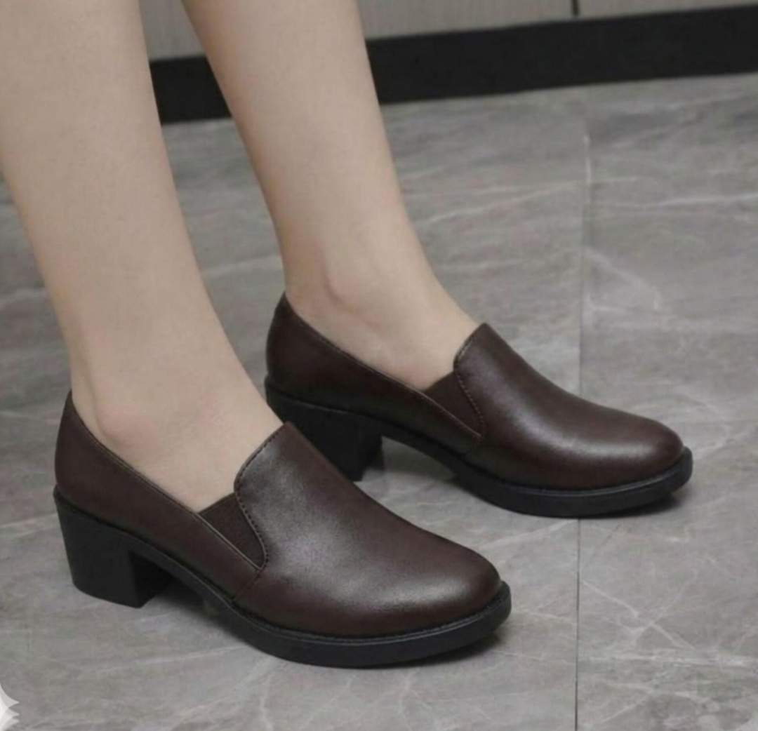 Fashion Elegant Deep Mouth Soft Leather Shoes Women Fall Spring 2026 Block Med Heels Pumps For Ladies Office Casual Work 1