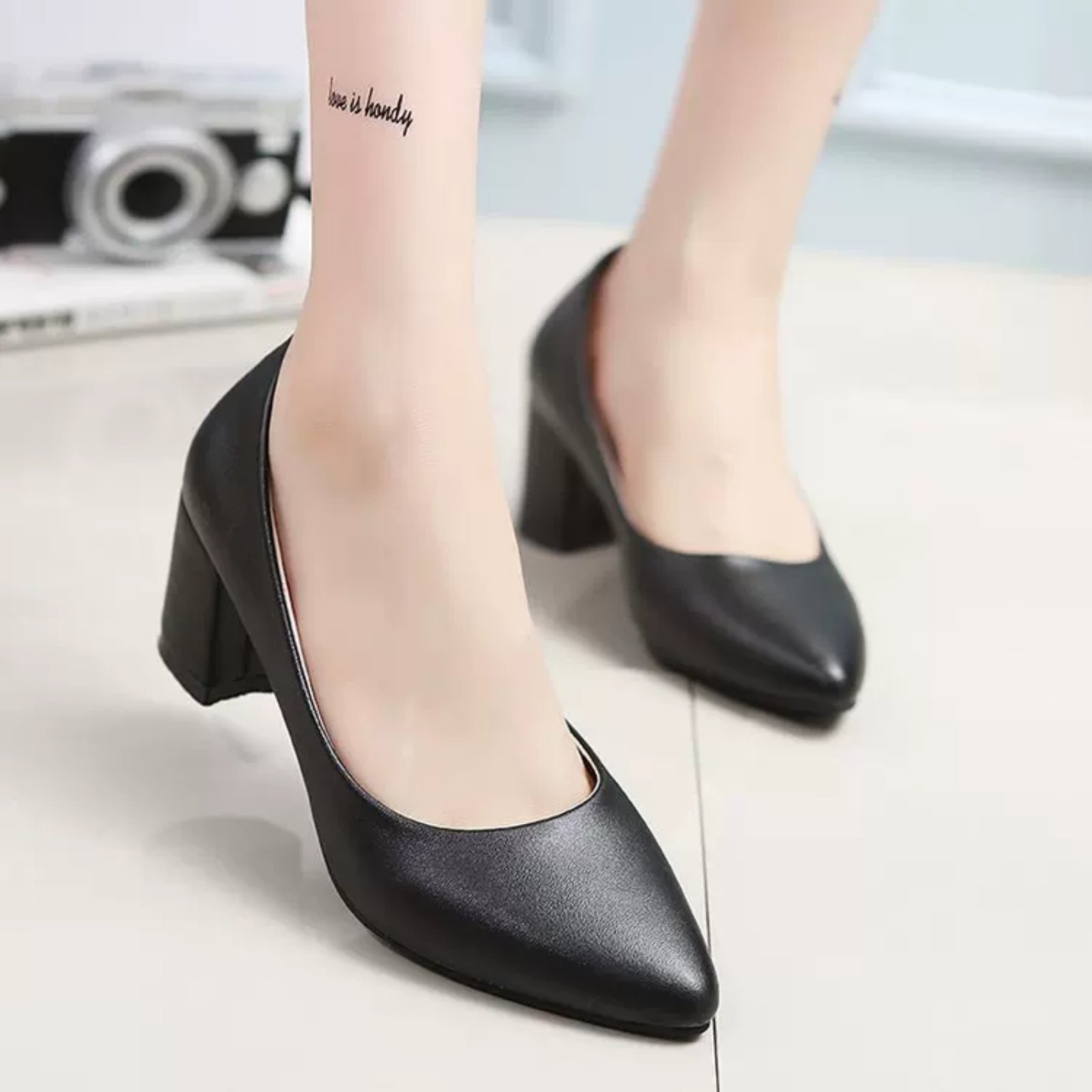 Luxe Women's Classic Matte Black Block Heels – Elegant, Comfortable & Timeless 1