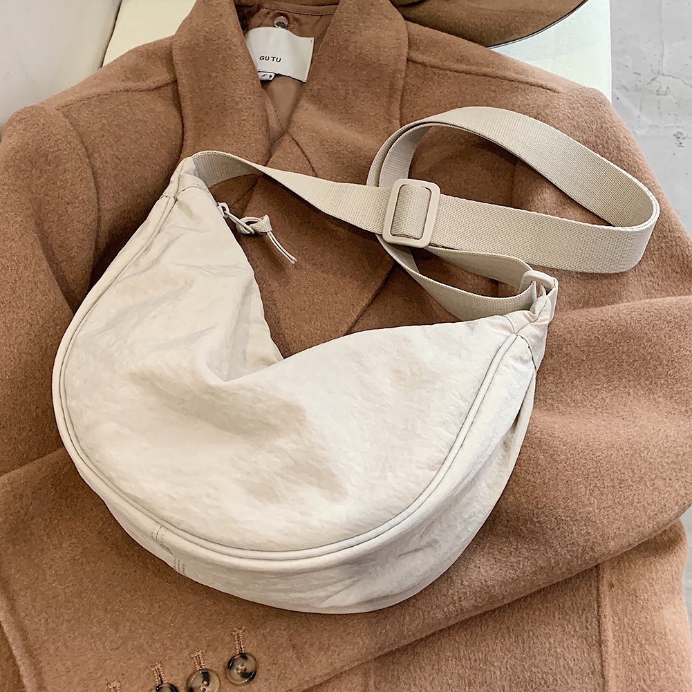 Moon Bag Solid Color Simple Canvas Dumpling One Shoulder Crossbody Messenger Bag For Women 3